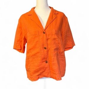 Everlane Orange Linen Button Up Shirt Small Lightweight Minimalist Summer Top